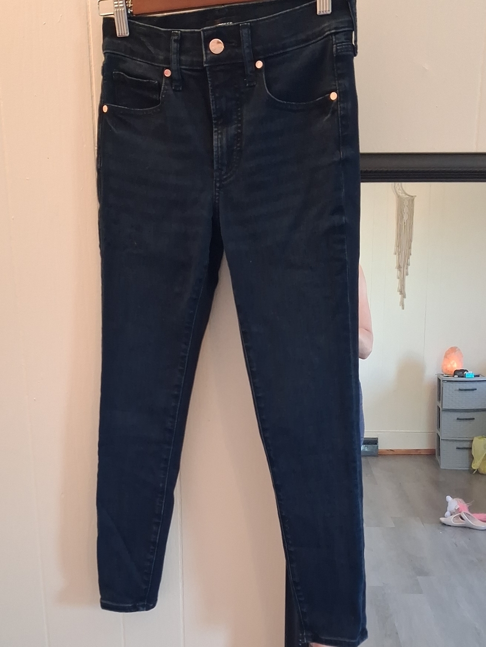 Express Dark Blue Denim Skinny Jeans - Mid Rise
